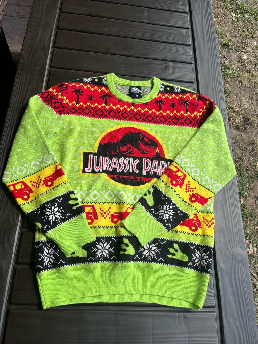 Jurassic Park Green Holiday Sweater - Licensed Movie Knit small